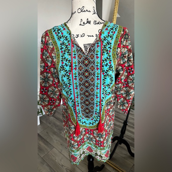 Multicolor Bohemian Tunic Dress - Picture 4 of 9